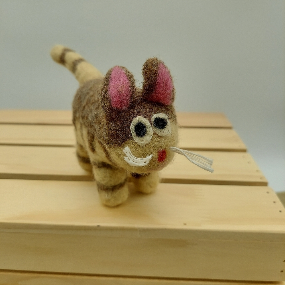 Felted Wool 7” Cat Cute Striped Tiger